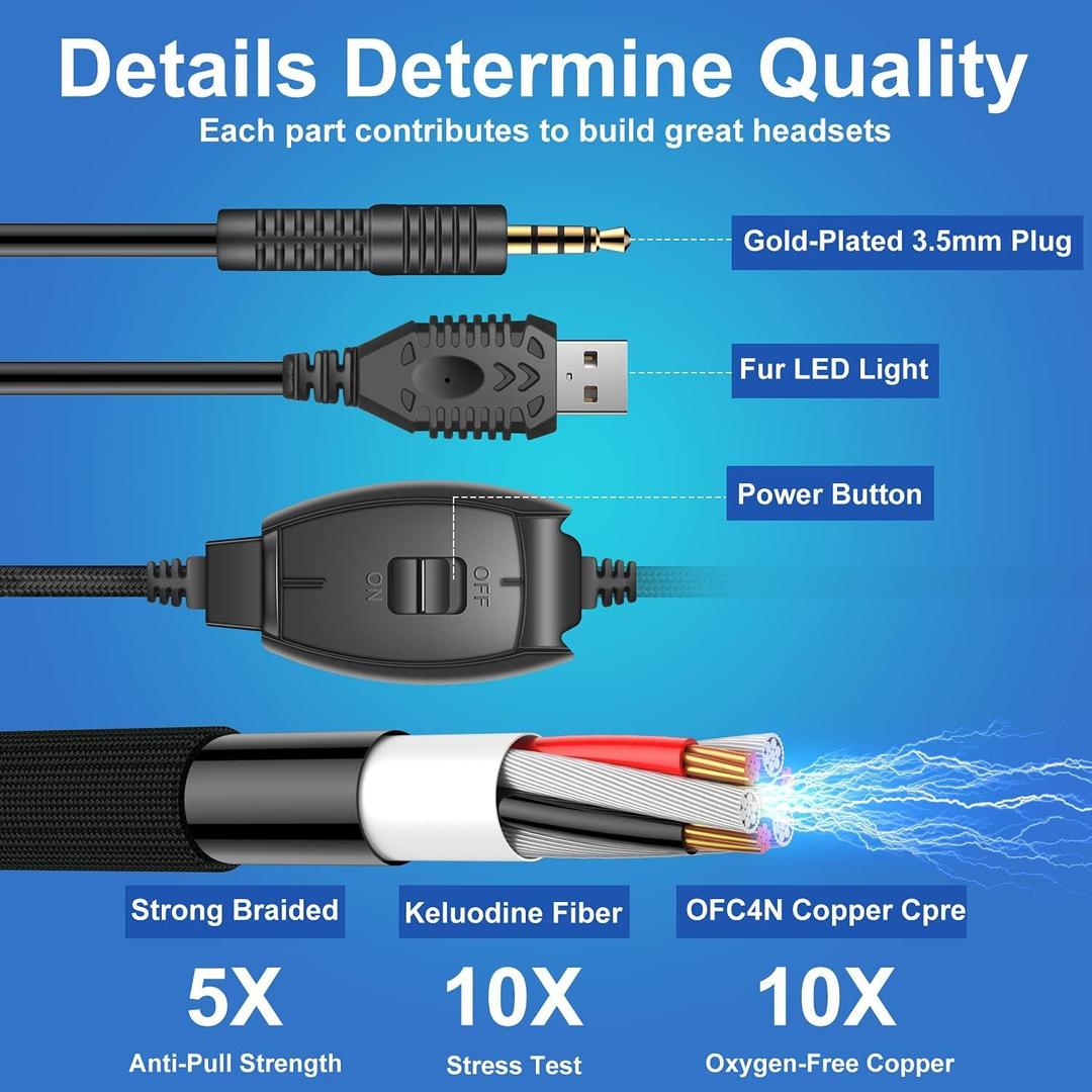 L1 Gaming Headset with Mic for PC, PS4, Xbox, Laptop – 7.1 Surround Sound, Noise Cancellation